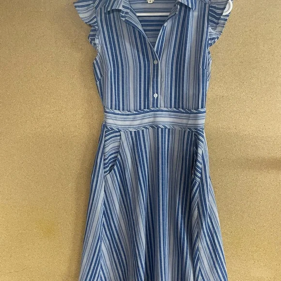 Monteau Blue and White Striped Midi Dress - Picture 3 of 5